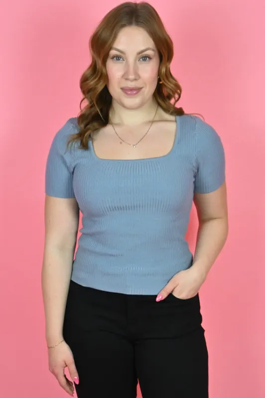 Ribbed Square Neck Top sold by Valencia Boutique
