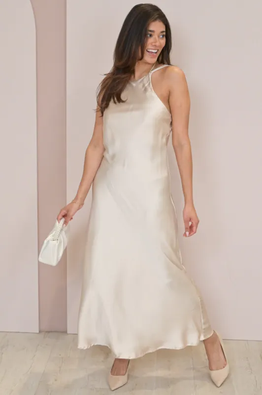 Strappy Satin Maxi Dress sold by Valencia Boutique