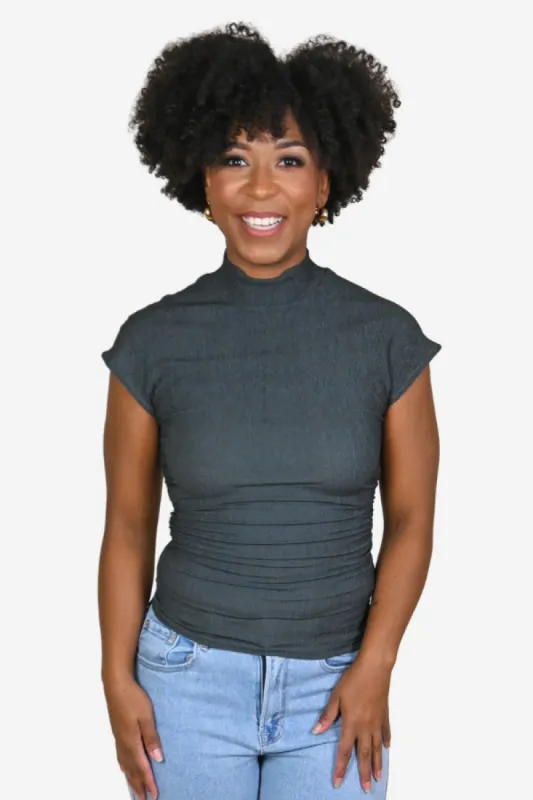 Shirred Mock Neck Top sold by Valencia Boutique