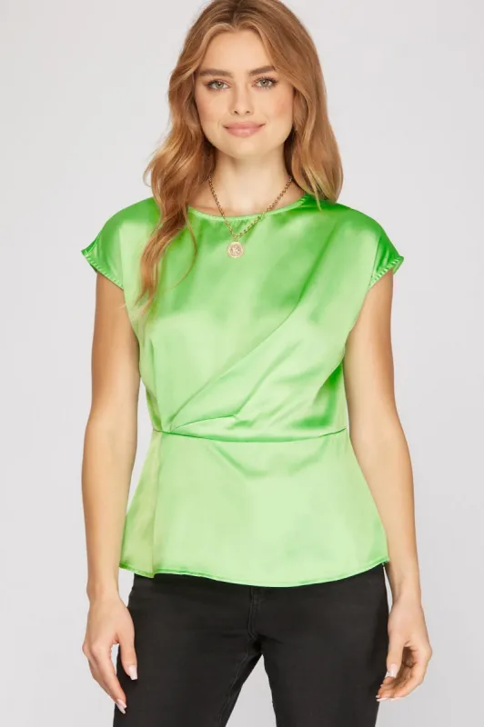 Ruched Satin Peplum Top sold by Valencia Boutique