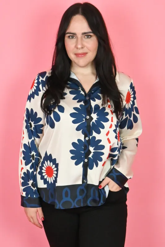 CURVE Print Button Up Blouse sold by Valencia Boutique