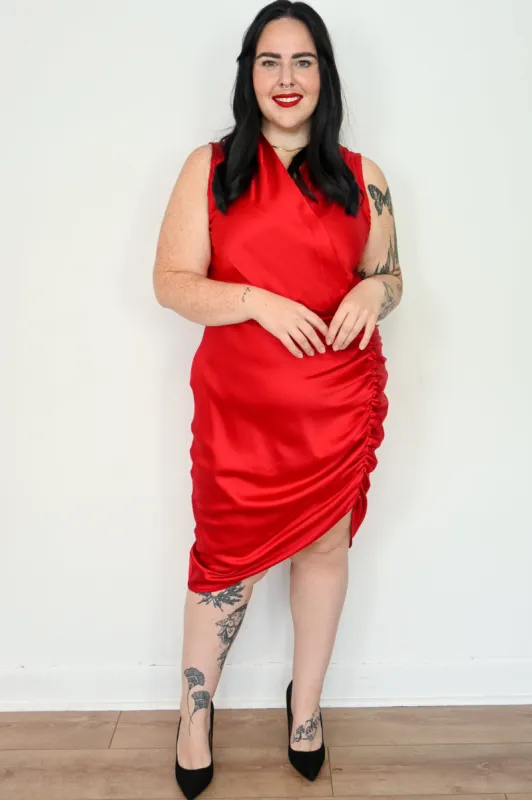 CURVE Red Ruched Mini Dress sold by Valencia Boutique