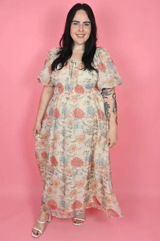 Organza Floral maxi dress (S-3X) sold by Valencia Boutique