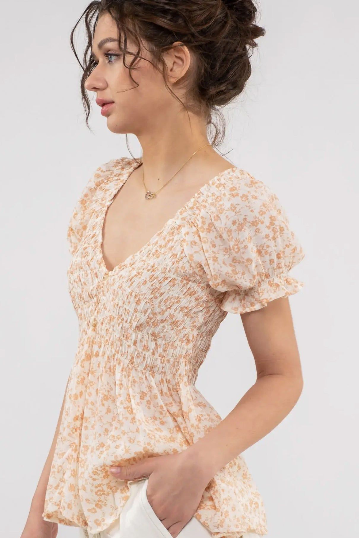 Smocked Floral Blouse sold by Valencia Boutique product image thumbnail 3