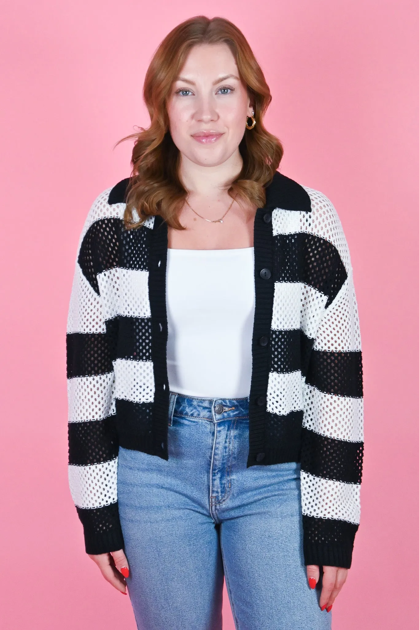 Oia Striped Open Knit Cardigan sold by Valencia Boutique