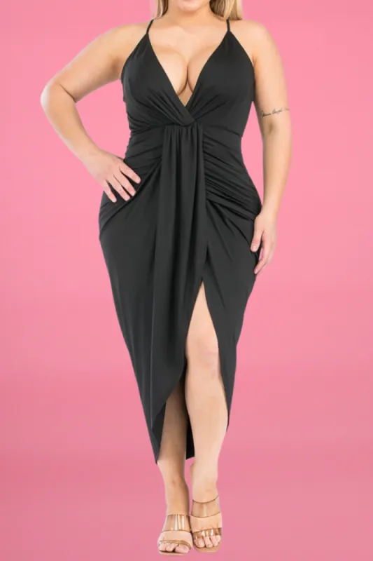 CURVE Ruched Bodycon Midi Dress sold by Valencia Boutique