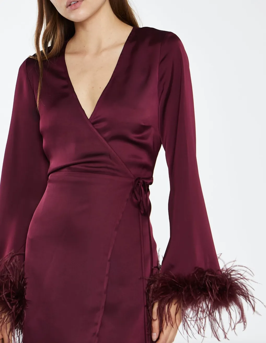 Feather Trim Wrap Dress sold by Valencia Boutique product image thumbnail 3