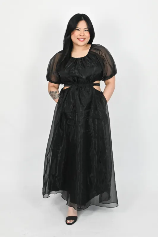Puff Sleeve Cut Out Midi Dress sold by Valencia Boutique