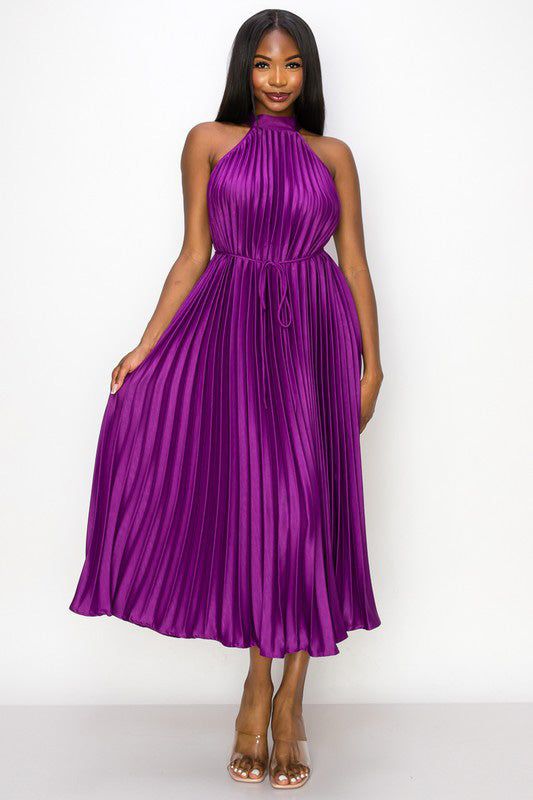 Pleated Halter Midi Dress sold by Valencia Boutique product image thumbnail 2