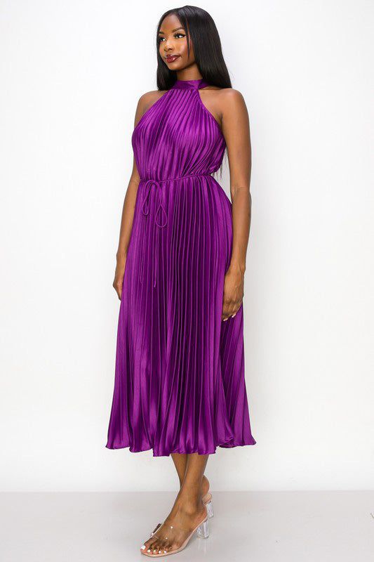 Pleated Halter Midi Dress sold by Valencia Boutique