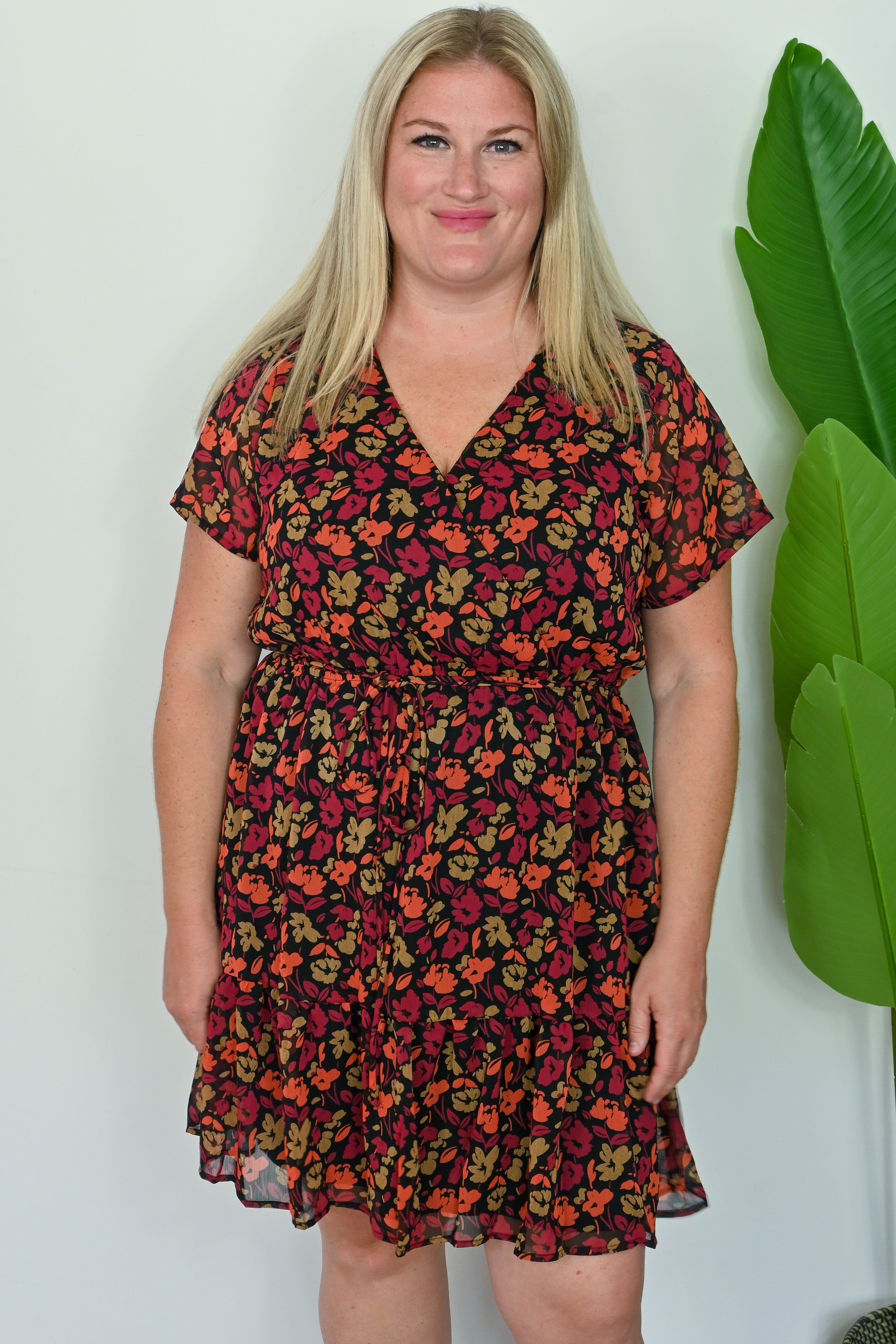 CURVE Floral Wrap Dress sold by Valencia Boutique
