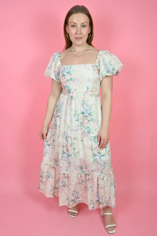 Floral Eyelet Midi Dress (S-3X) sold by Valencia Boutique