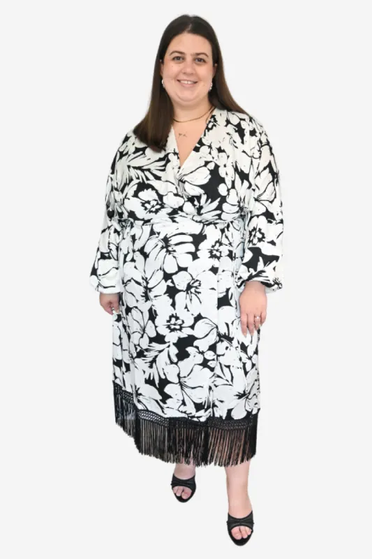 CURVE Fringe Hem Wrap Dress sold by Valencia Boutique