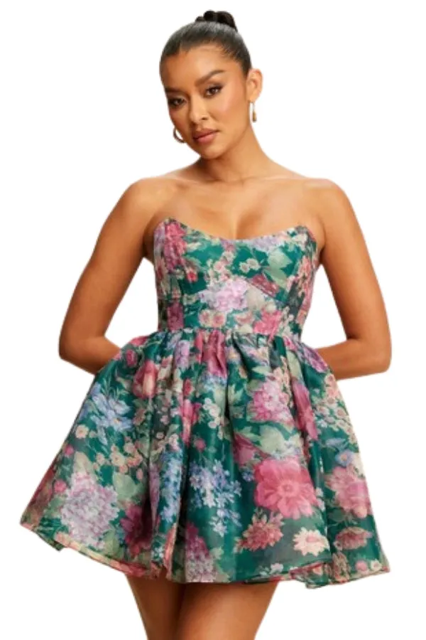 Strapless Floral Mini Dress sold by Valencia Boutique