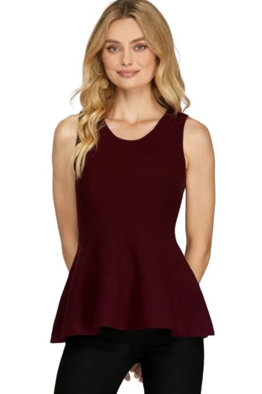 Knit Peplum Tank (S-2X) sold by Valencia Boutique