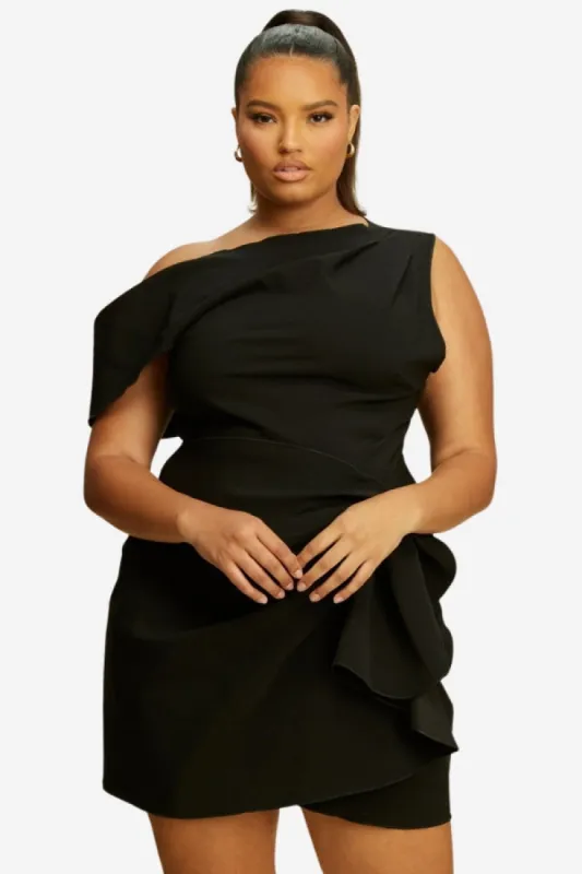 Asymmetrical Gathered Mini Dress (S-2X) sold by Valencia Boutique