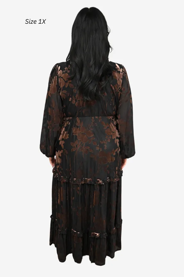 Velvet Floral Midi Dress (S-3X) sold by Valencia Boutique product image thumbnail 5