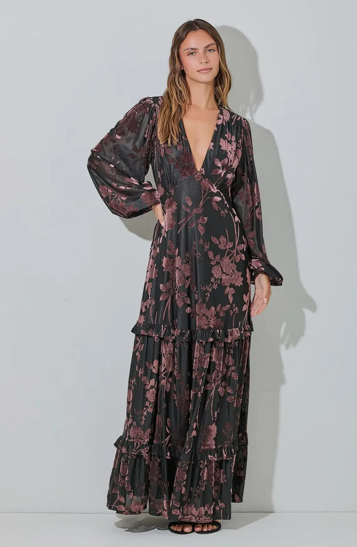 Velvet Floral Midi Dress (S-3X) sold by Valencia Boutique