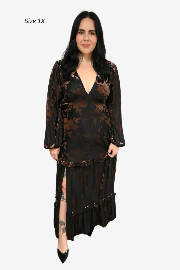 Velvet Floral Midi Dress (S-3X) sold by Valencia Boutique product image thumbnail 3