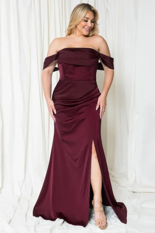 CURVE Draped Bodice Gown with Slit sold by Valencia Boutique