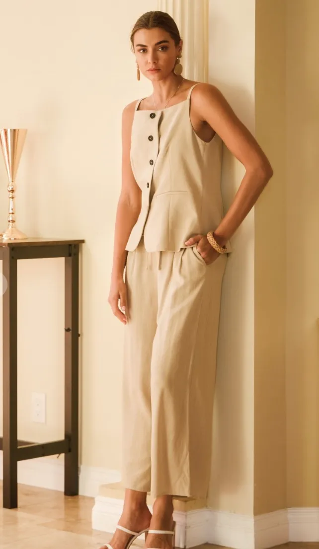 Linen Button Front Vest (S-3X) sold by Valencia Boutique product image thumbnail 2