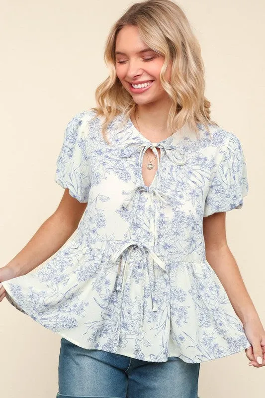 Floral Tie Detail Top (S-3X) sold by Valencia Boutique