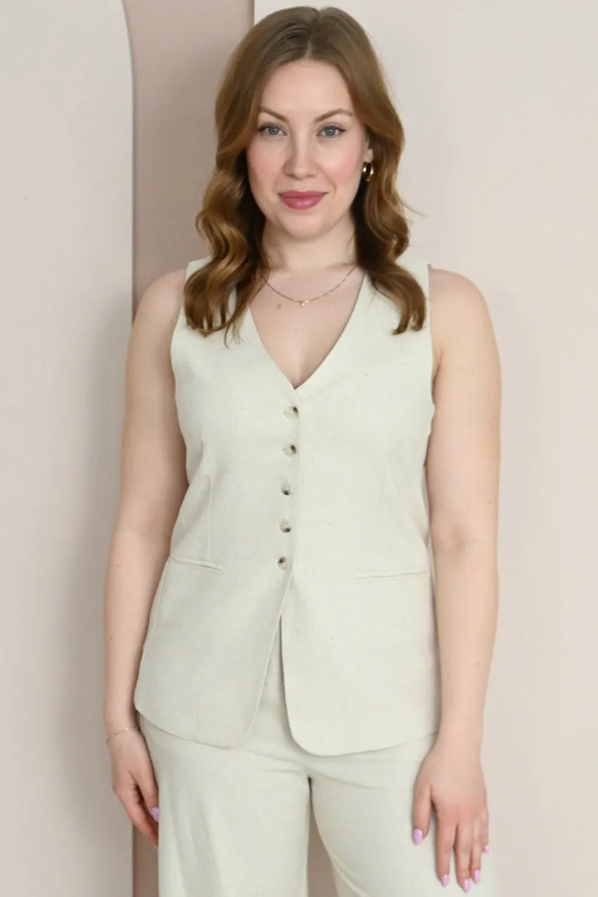 Vestria Linen Vest sold by Valencia Boutique