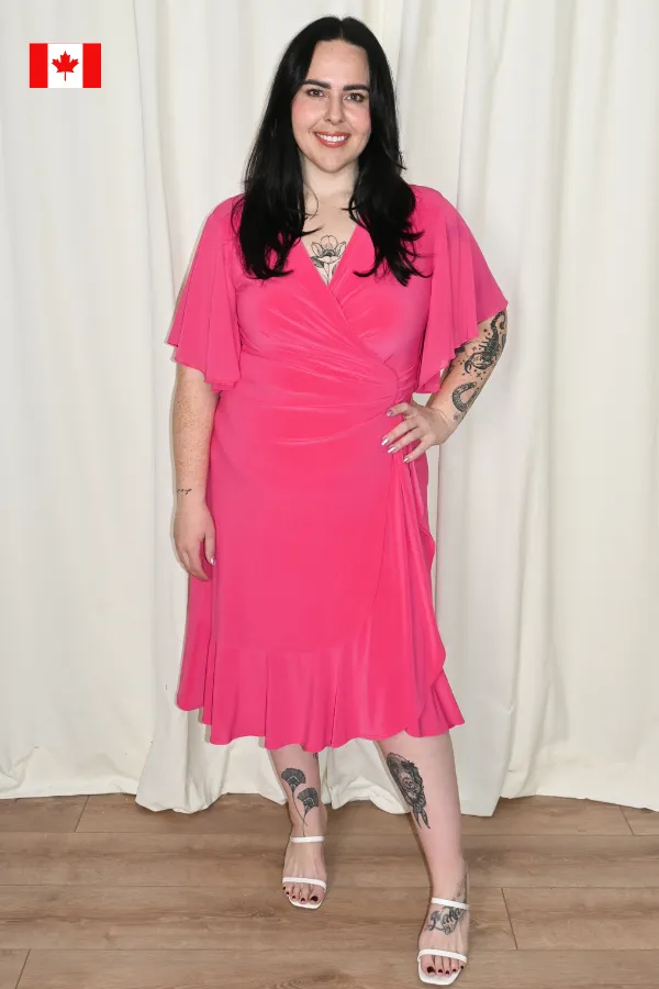 CURVE Chiffon Flowy Faux Wrap Dress sold by Valencia Boutique