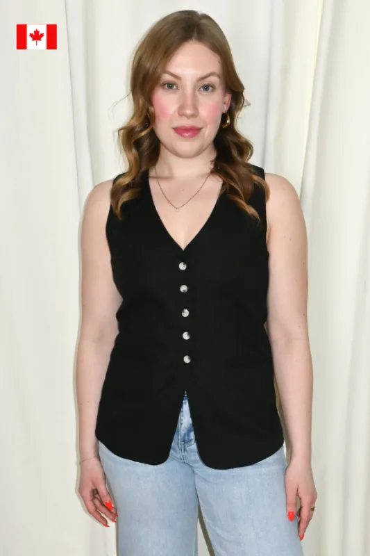Vestria Linen Vest sold by Valencia Boutique