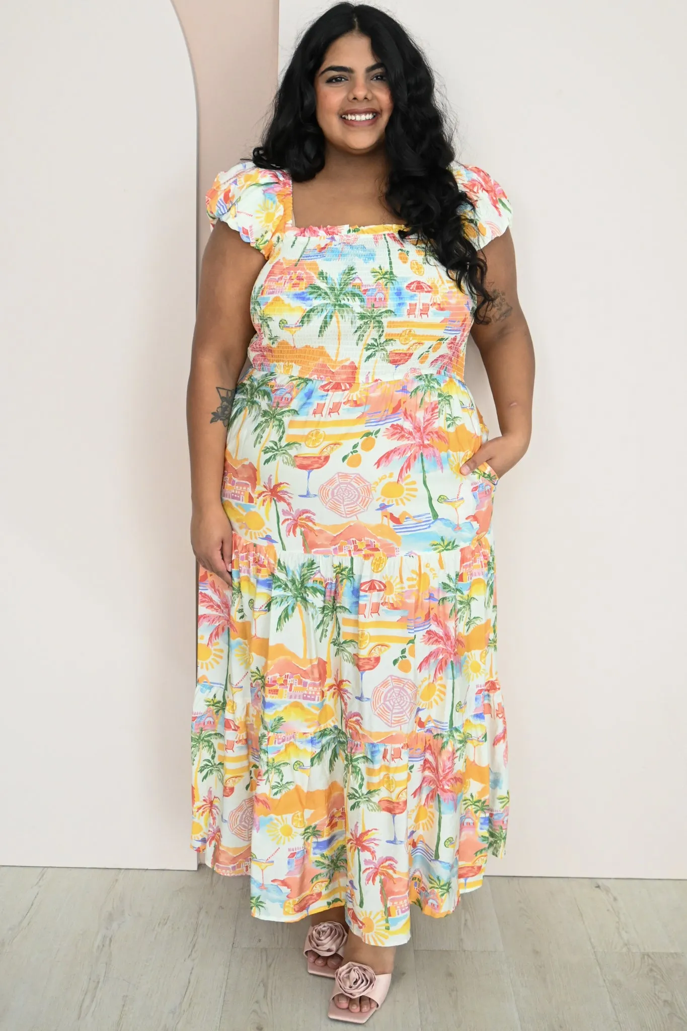 CURVE Tropical Midi dress sold by Valencia Boutique
