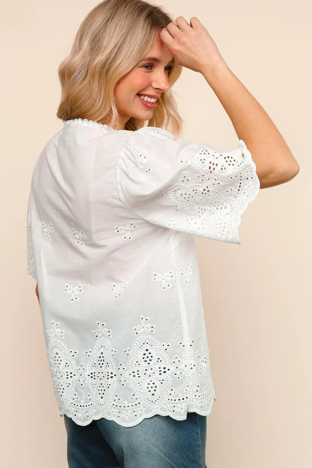 Eyelet Tie Front Top (S-3X) sold by Valencia Boutique product image thumbnail 2