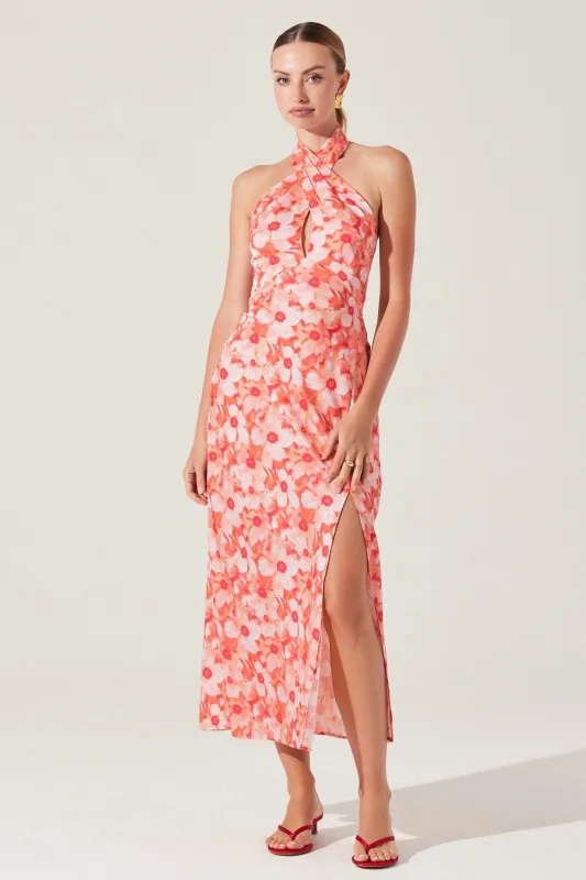 Coral Halter Midi Dress sold by Valencia Boutique