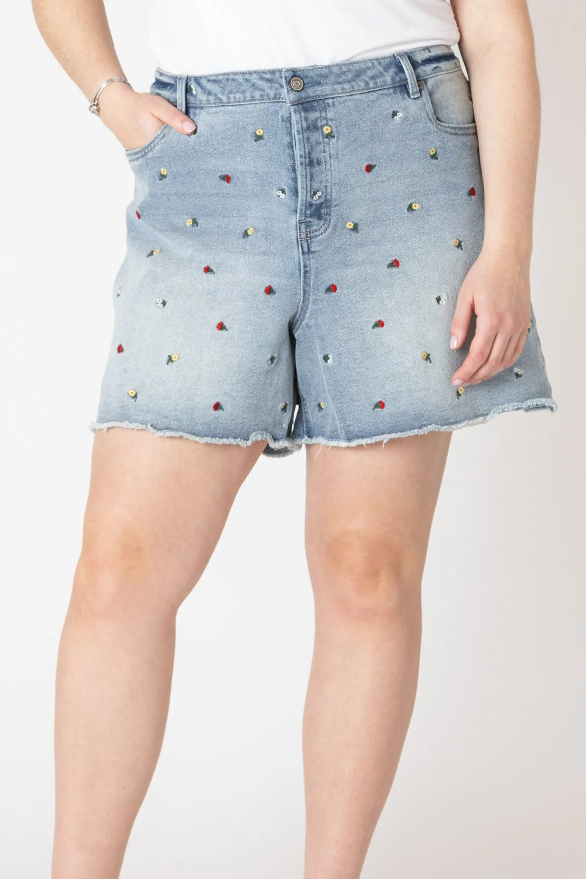 CURVE Embroidered Jean Shorts sold by Valencia Boutique