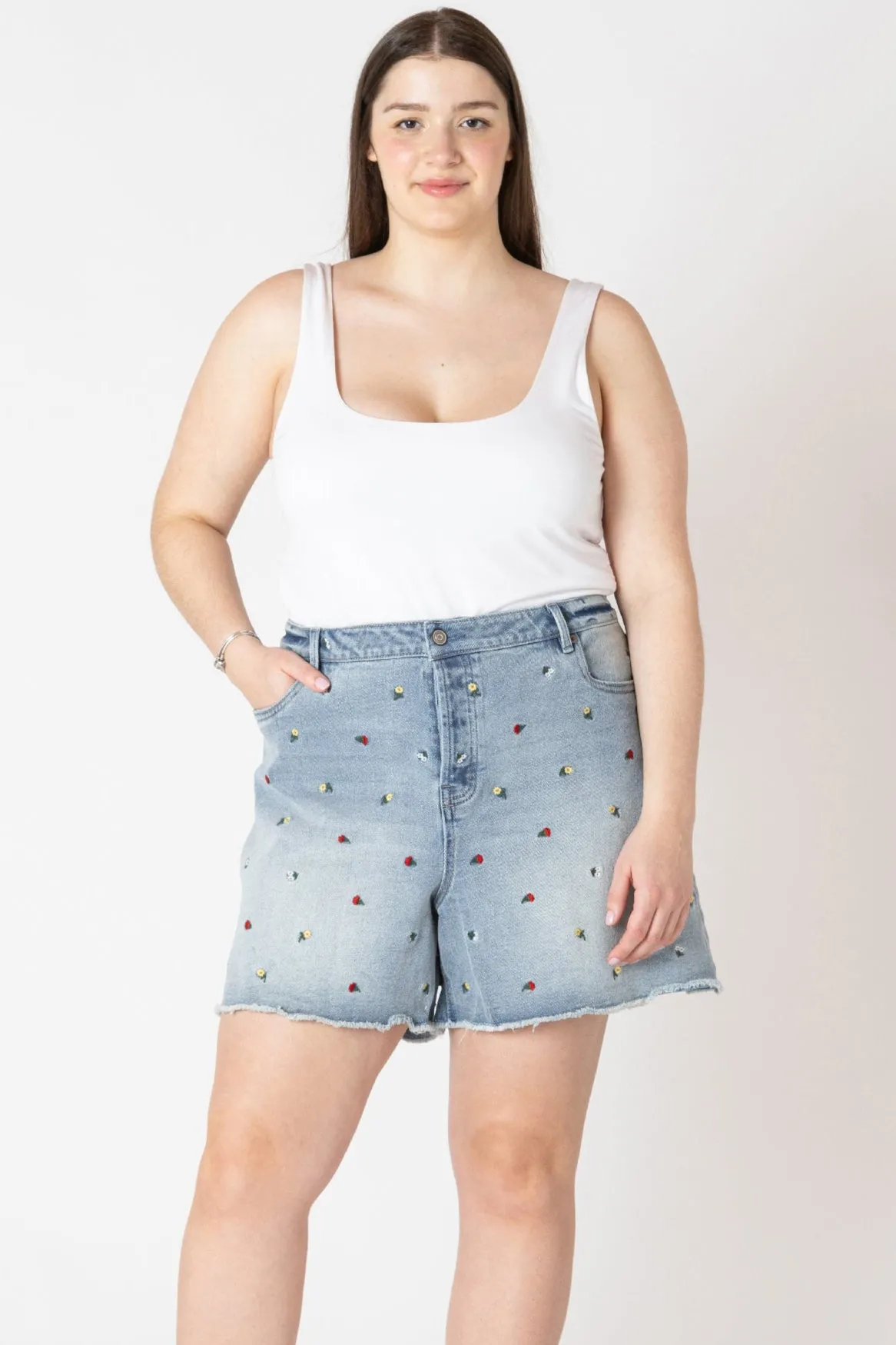 CURVE Embroidered Jean Shorts sold by Valencia Boutique product image thumbnail 3
