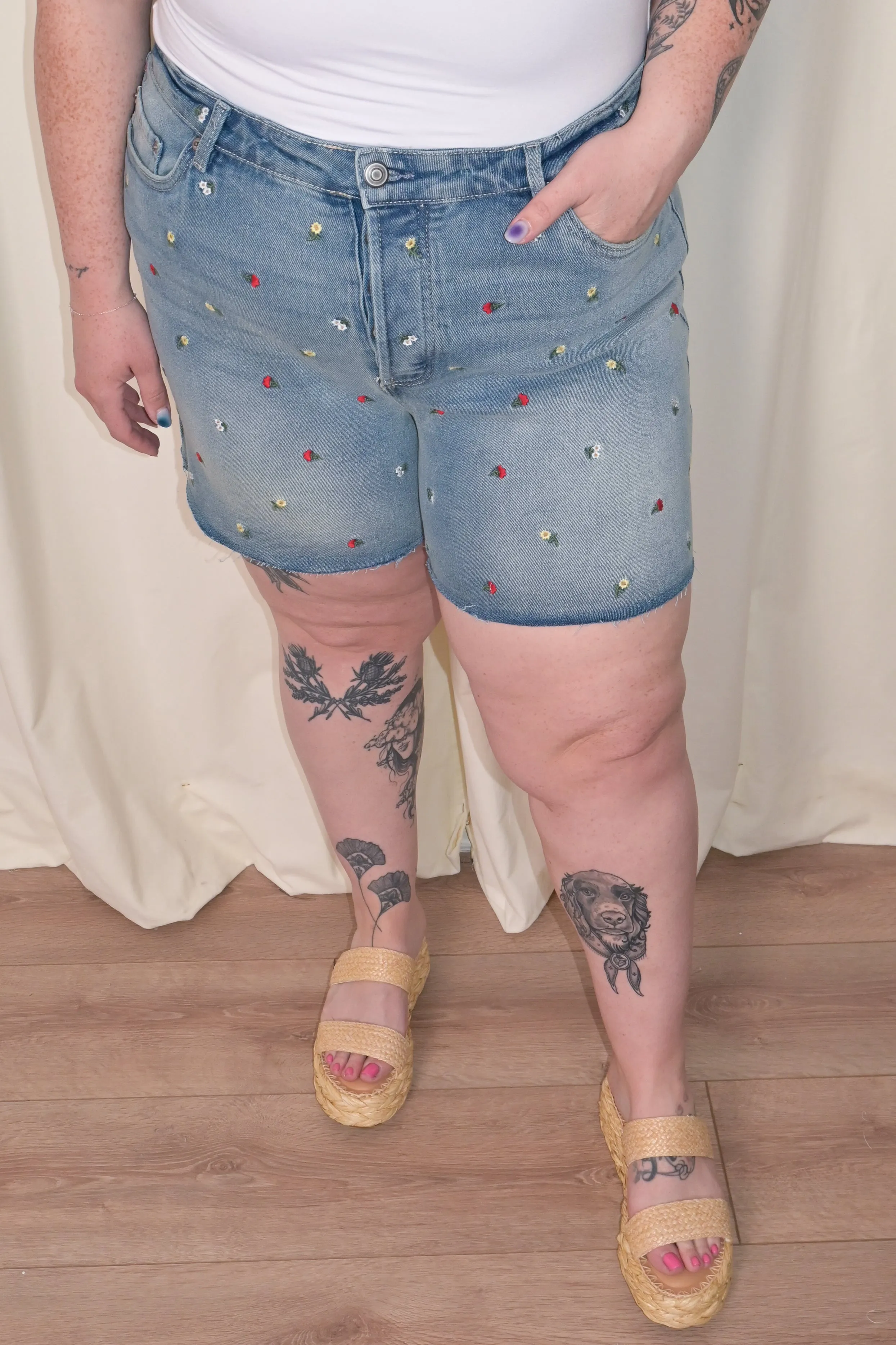 CURVE Embroidered Jean Shorts sold by Valencia Boutique product image thumbnail 4