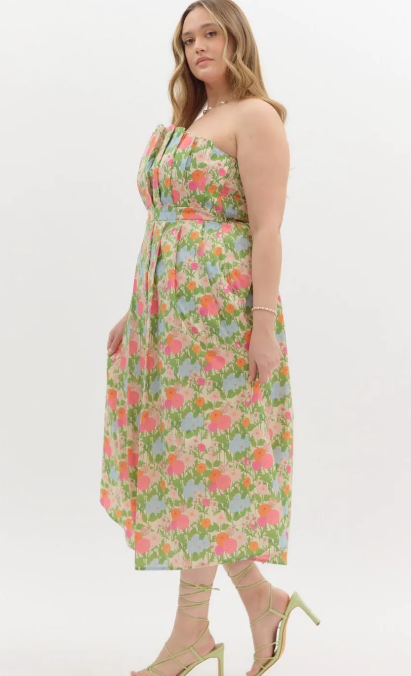 Pleated Strapless Midi Dress (S-2X) sold by Valencia Boutique product image thumbnail 3