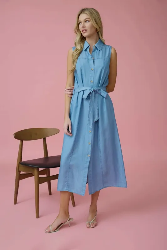 Chambray Midi Dress sold by Valencia Boutique