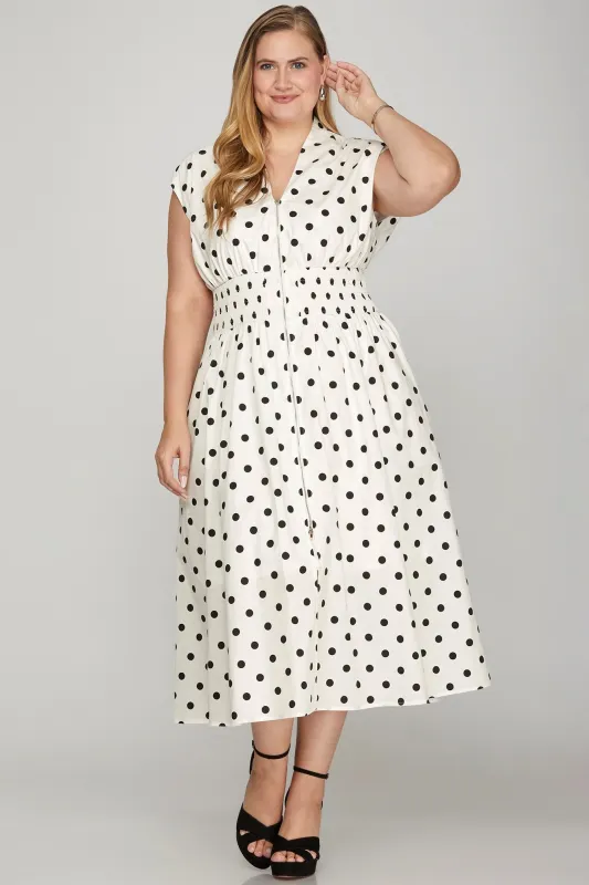 Polka Dot Midi Dress (S-2X) sold by Valencia Boutique