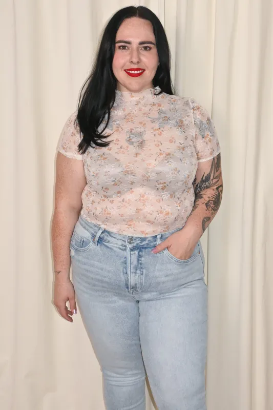 CURVE Mesh Floral Short Sleeve Top sold by Valencia Boutique