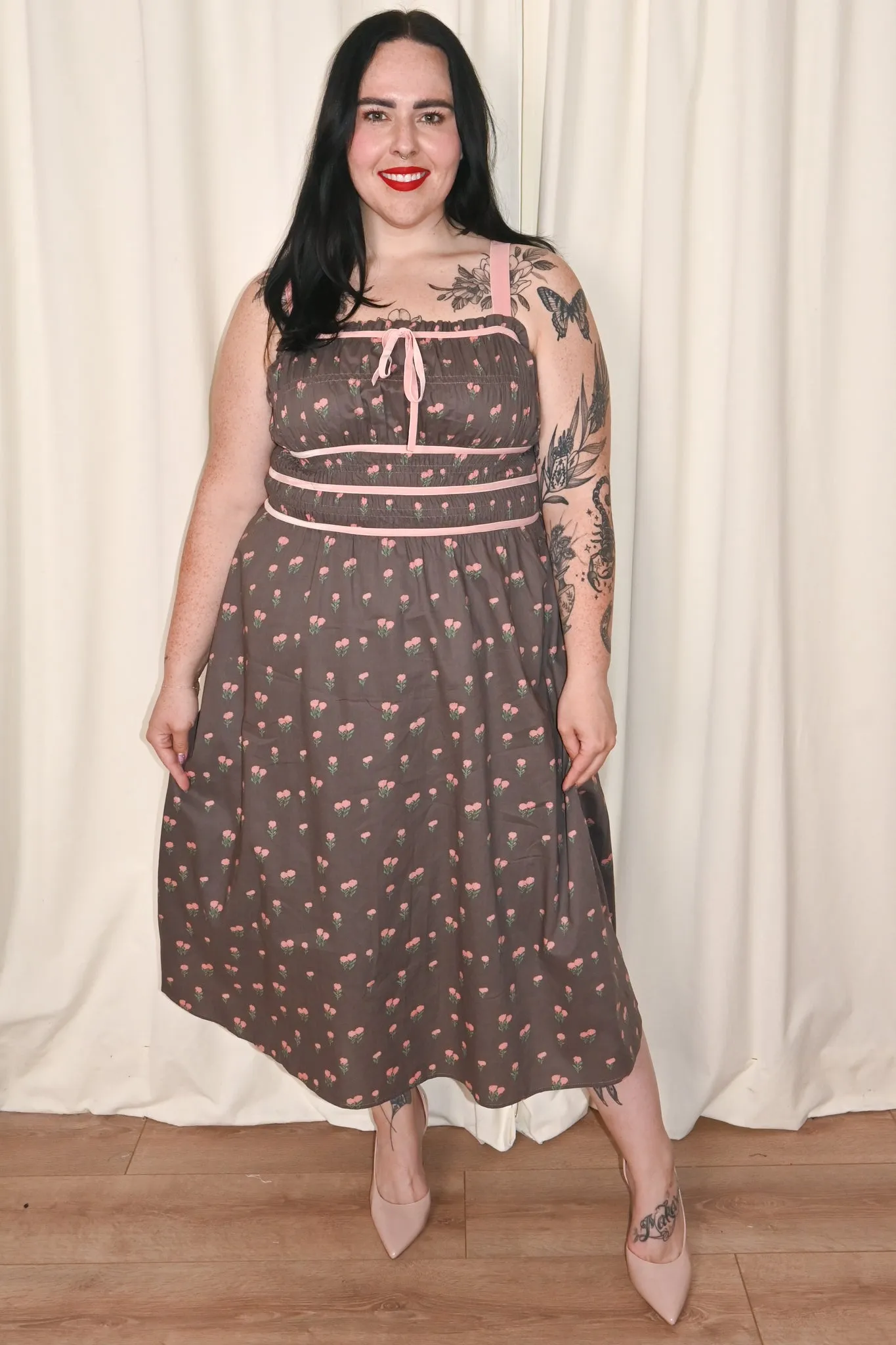CURVE Mocha Floral Midi Dress sold by Valencia Boutique product image thumbnail 2