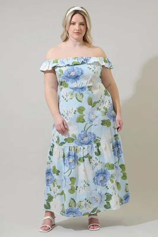 Sloane Floral OTS Midi Dress (XS-3X) sold by Valencia Boutique