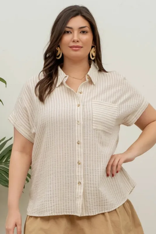 CURVE Linen Stripe Top sold by Valencia Boutique