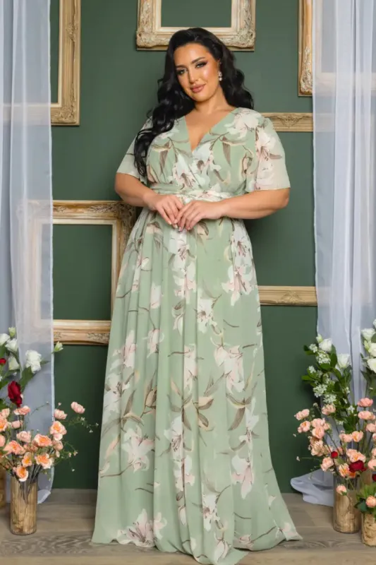 CURVE Floral Chiffon Wrap Dress sold by Valencia Boutique
