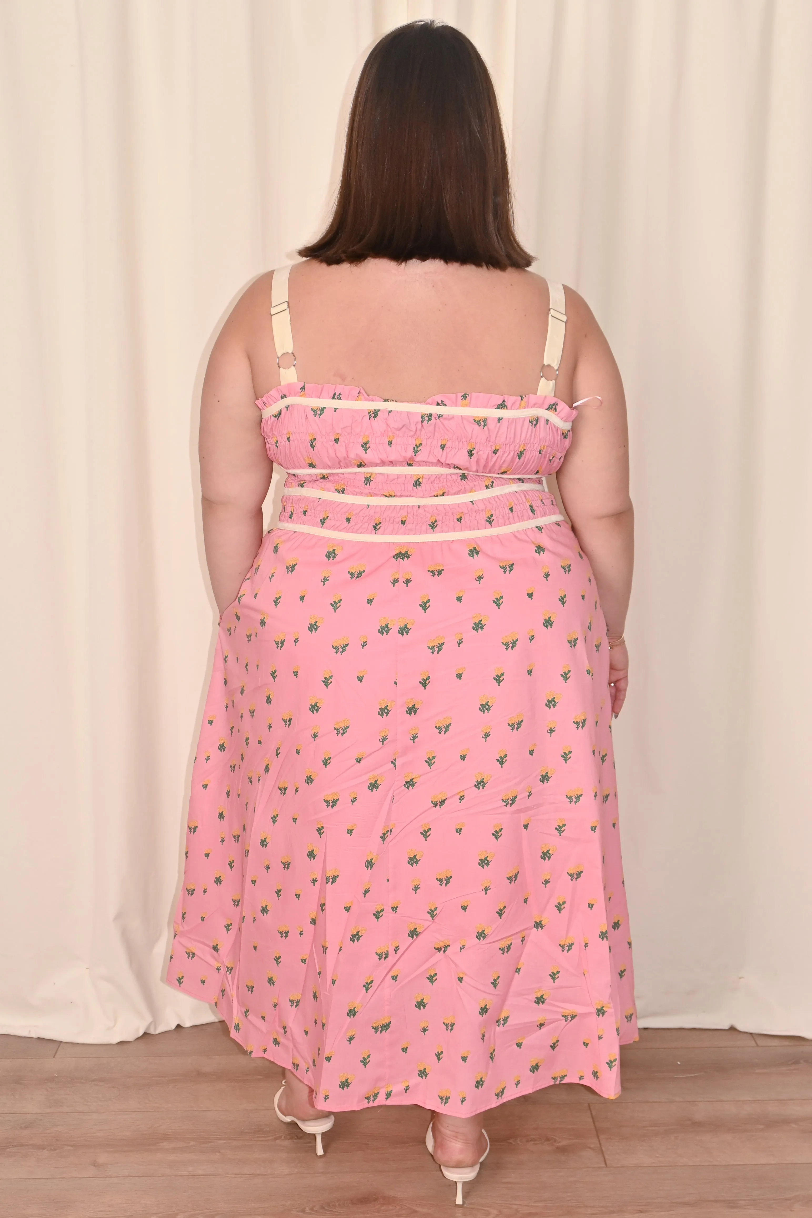 Floral Midi Dress with Velvet Trim (S-3X) sold by Valencia Boutique product image thumbnail 4