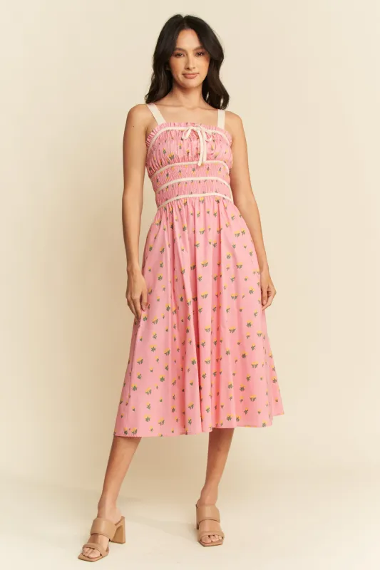 Floral Midi Dress with Velvet Trim (S-3X) sold by Valencia Boutique