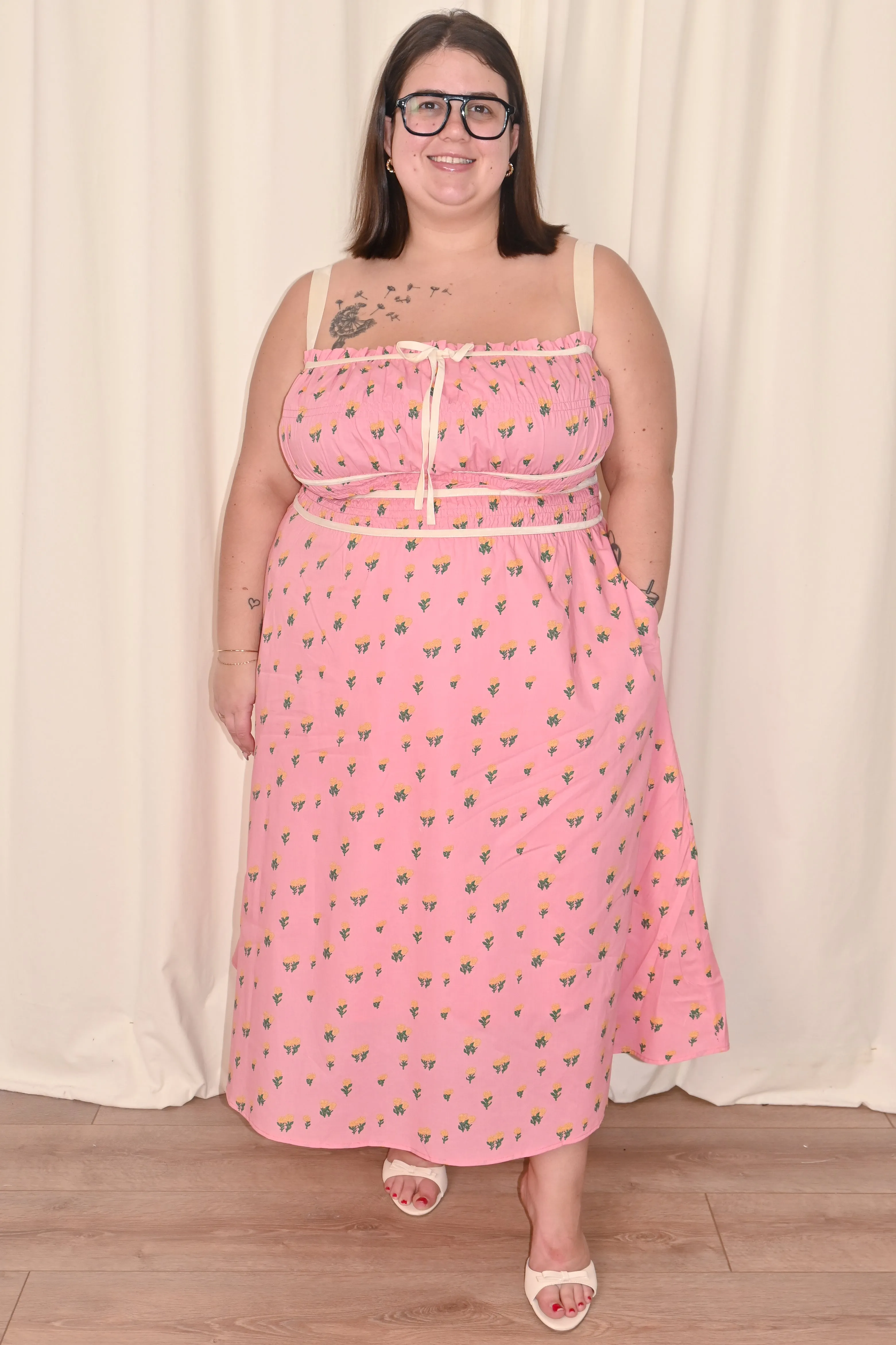 Floral Midi Dress with Velvet Trim (S-3X) sold by Valencia Boutique product image thumbnail 2