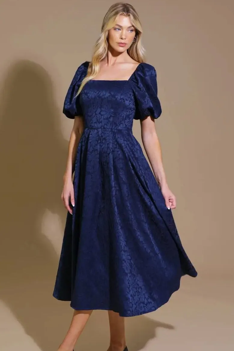 Tonal Floral Fit & Flare Midi Dress sold by Valencia Boutique