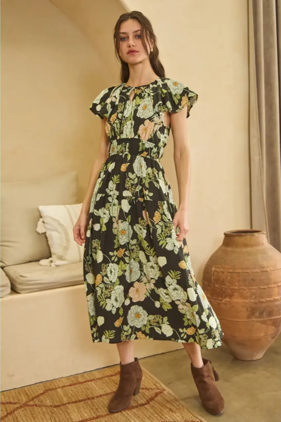 Eden Floral Midi Dress (S-3X) sold by Valencia Boutique
