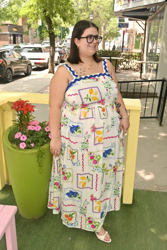 Fruit Garden Midi Dress (S-3X) sold by Valencia Boutique