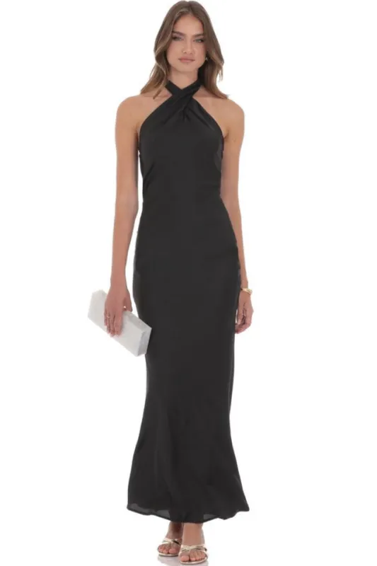 Halter Satin Midi Dress sold by Valencia Boutique